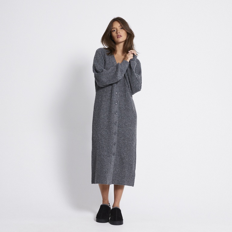 Ribbed knit cardigan dress "Lindsey" Dk Grey melange